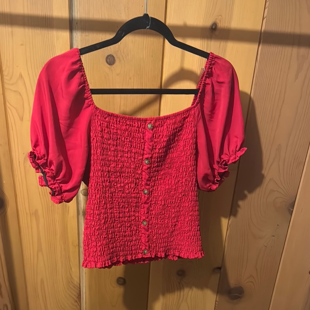 No Boundaries Pink Smocked Puff Sleeve Blouse
